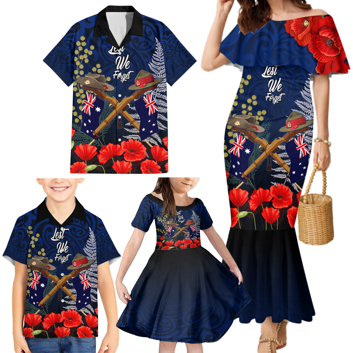 Anzac Day Aussie Mix Maori In Memories Family Matching Mermaid Dress and Hawaiian Shirt LT7 - Polynesian Pride