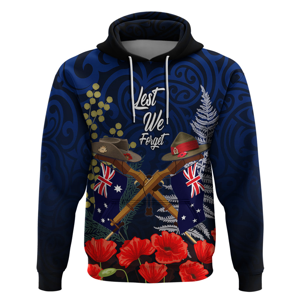 Anzac Day Aussie Mix Maori In Memories Hoodie LT7 Pullover Hoodie Blue - Polynesian Pride