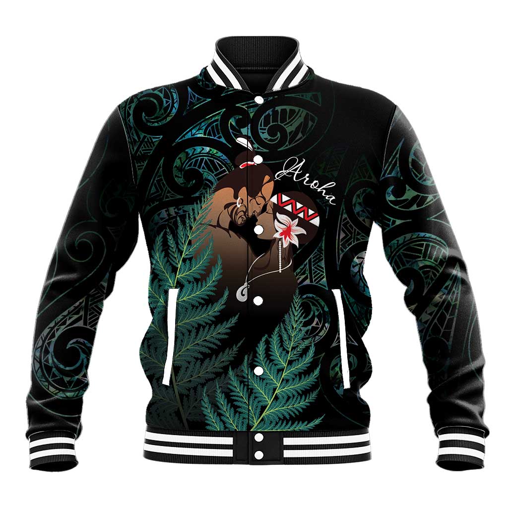 Maori Hongi Valentine Baseball Jacket Aroha Ahau Ki A Koe LT7 Unisex Emerald - Polynesian Pride