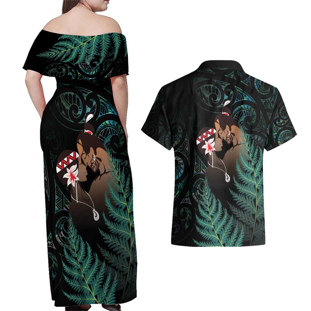 Maori Hongi Valentine Couples Matching Off Shoulder Maxi Dress and Hawaiian Shirt Aroha Ahau Ki A Koe LT7 - Polynesian Pride