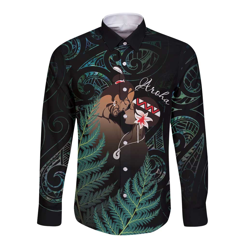 Maori Hongi Valentine Long Sleeve Button Shirt Aroha Ahau Ki A Koe LT7 Unisex Emerald - Polynesian Pride