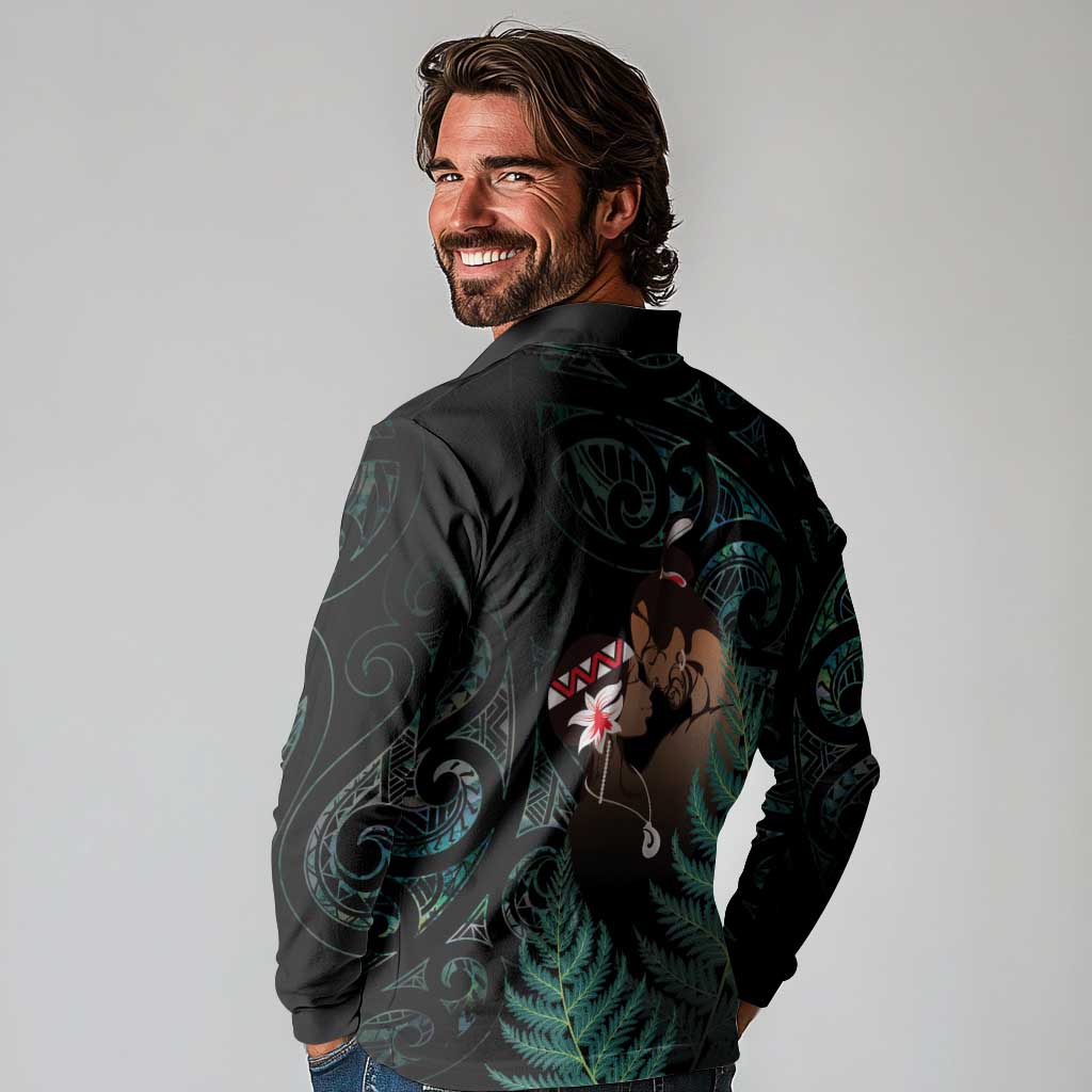Maori Hongi Valentine Long Sleeve Polo Shirt Aroha Ahau Ki A Koe