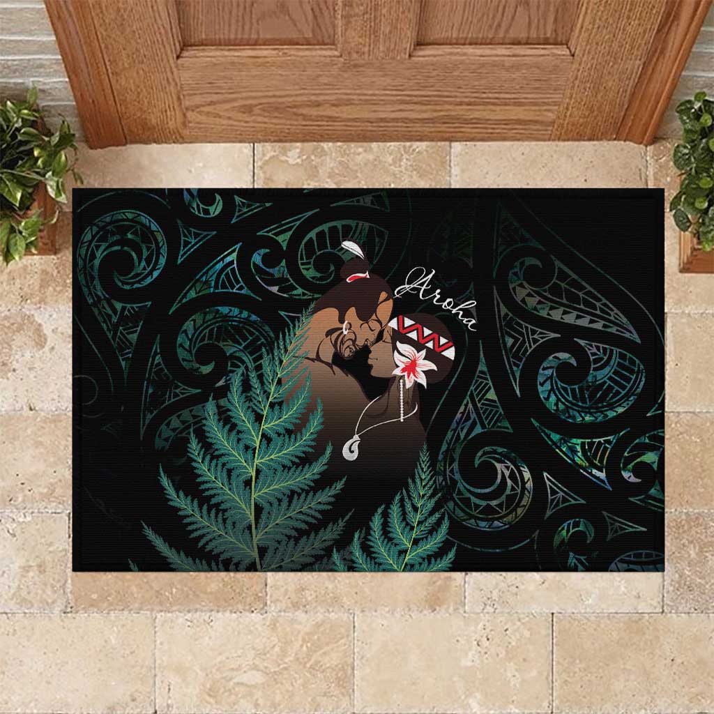 Maori Hongi Valentine Rubber Doormat Aroha Ahau Ki A Koe LT7 Emerald - Polynesian Pride