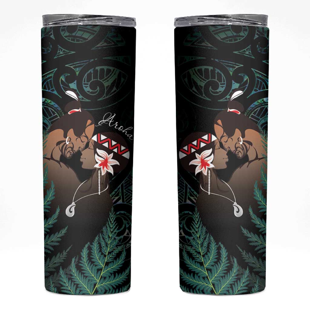 Maori Hongi Valentine Skinny Tumbler Aroha Ahau Ki A Koe LT7 Emerald - Polynesian Pride