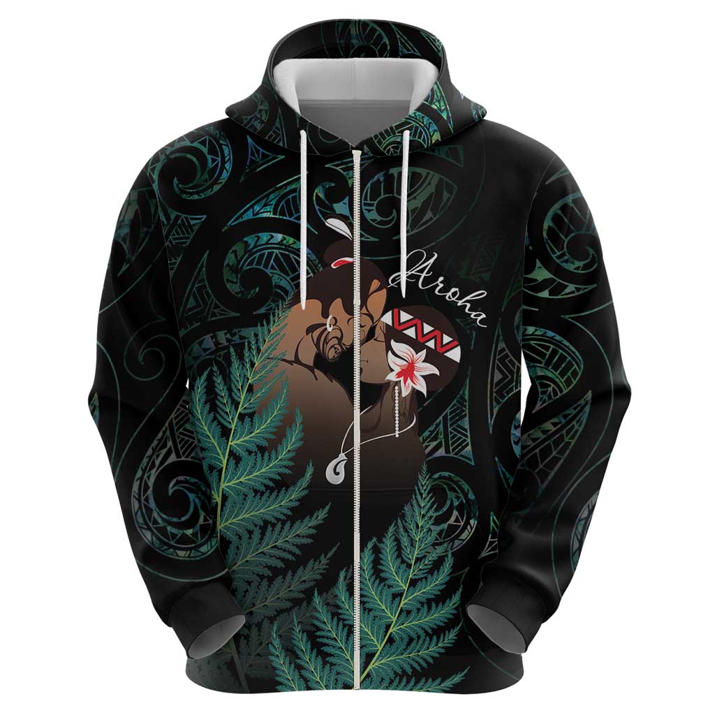 Maori Hongi Valentine Zip Hoodie Aroha Ahau Ki A Koe