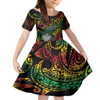 Vanuatu Indipendens Dei Family Matching Off Shoulder Short Dress and Hawaiian Shirt Mix Traditional Sand Drawing LT7 Daughter's Dress Colorful - Polynesian Pride