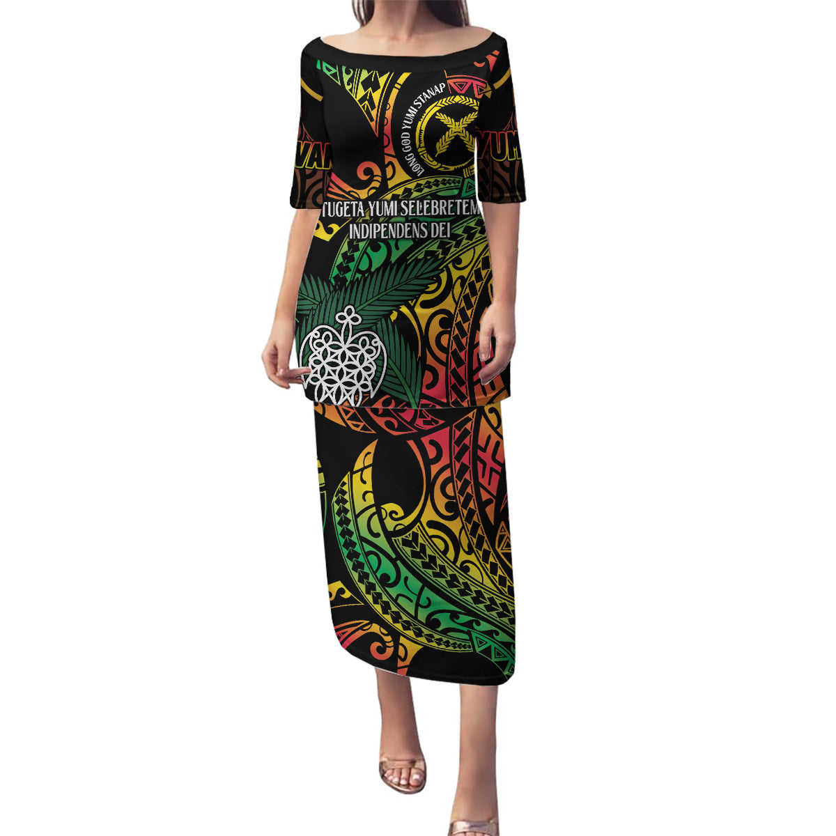 Vanuatu Indipendens Dei Family Matching Puletasi and Hawaiian Shirt Mix Traditional Sand Drawing LT7 Mom's Dress Colorful - Polynesian Pride