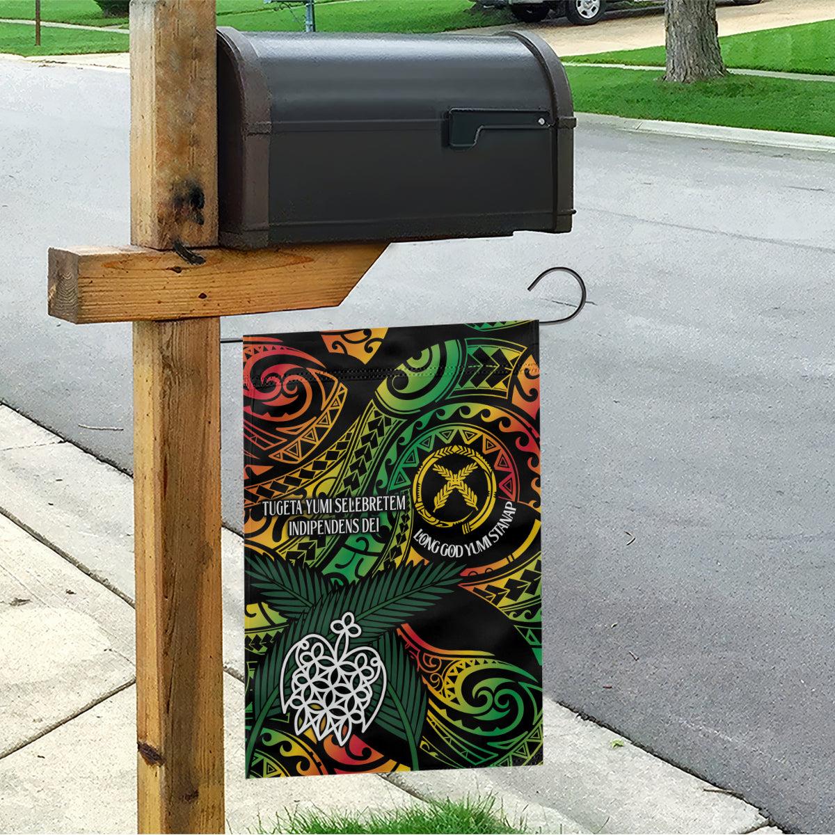 Vanuatu Indipendens Dei Garden Flag Mix Traditional Sand Drawing