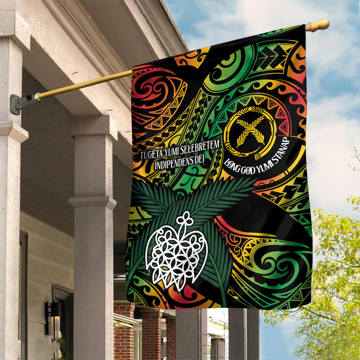 Vanuatu Indipendens Dei Garden Flag Mix Traditional Sand Drawing