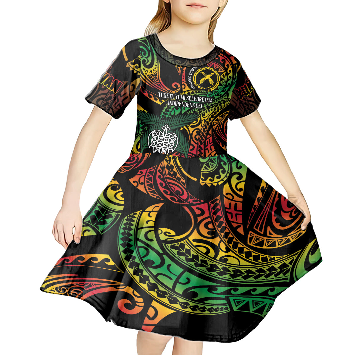 Vanuatu Indipendens Dei Kid Short Sleeve Dress Mix Traditional Sand Drawing