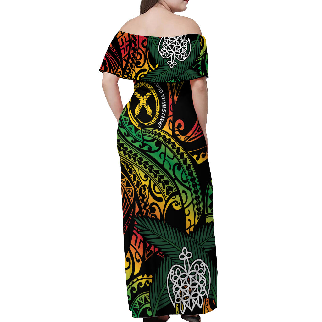 Vanuatu Indipendens Dei Off Shoulder Maxi Dress Mix Traditional Sand Drawing LT7 - Polynesian Pride