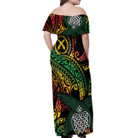 Vanuatu Indipendens Dei Off Shoulder Maxi Dress Mix Traditional Sand Drawing LT7 - Polynesian Pride
