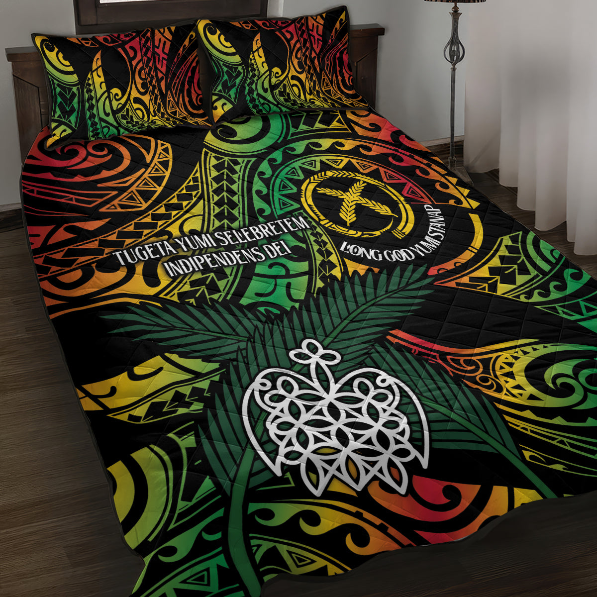 Vanuatu Indipendens Dei Quilt Bed Set Mix Traditional Sand Drawing