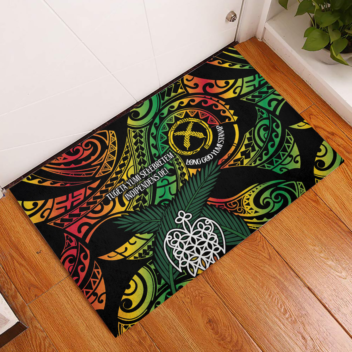 Vanuatu Indipendens Dei Rubber Doormat Mix Traditional Sand Drawing LT7 Colorful - Polynesian Pride