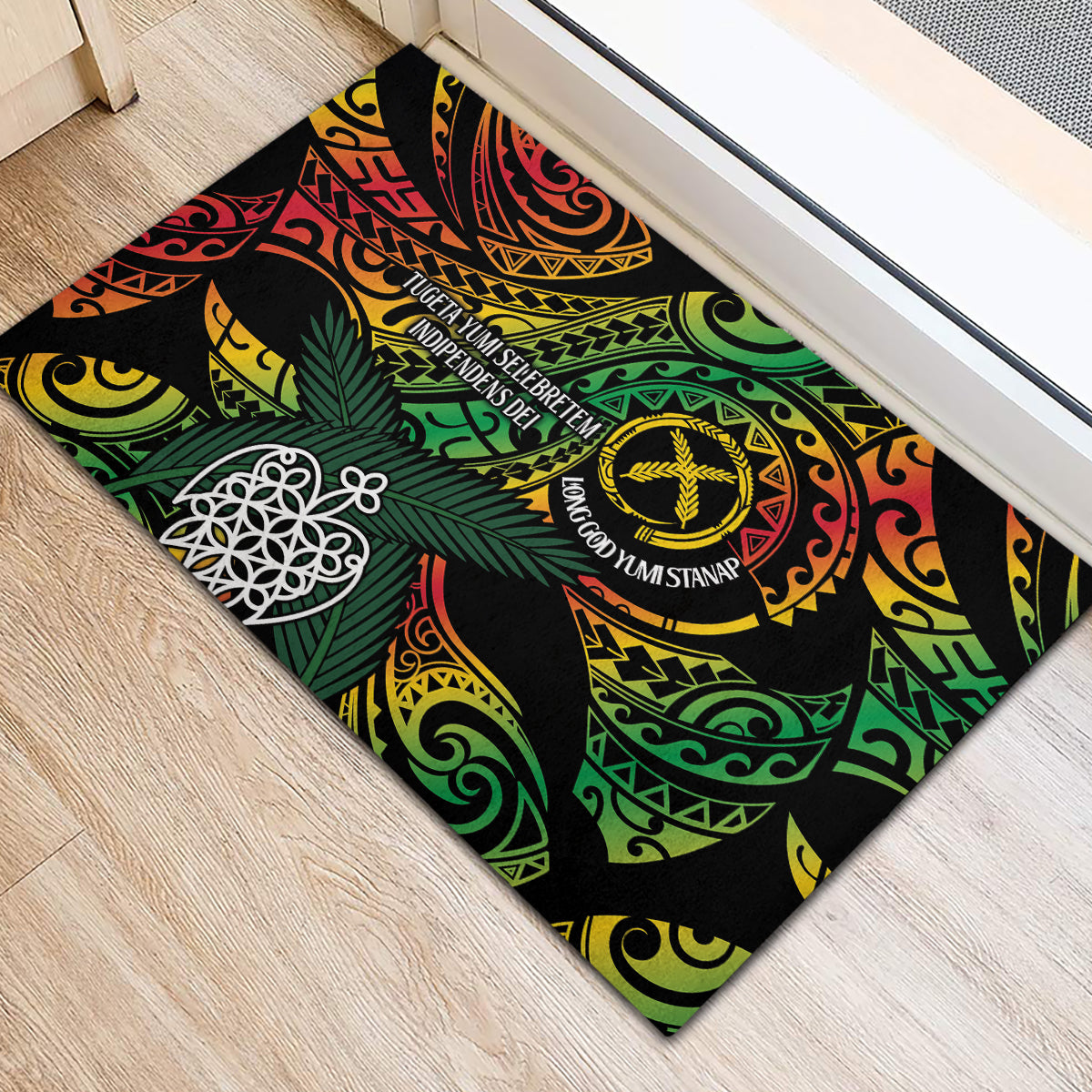 Vanuatu Indipendens Dei Rubber Doormat Mix Traditional Sand Drawing LT7 - Polynesian Pride