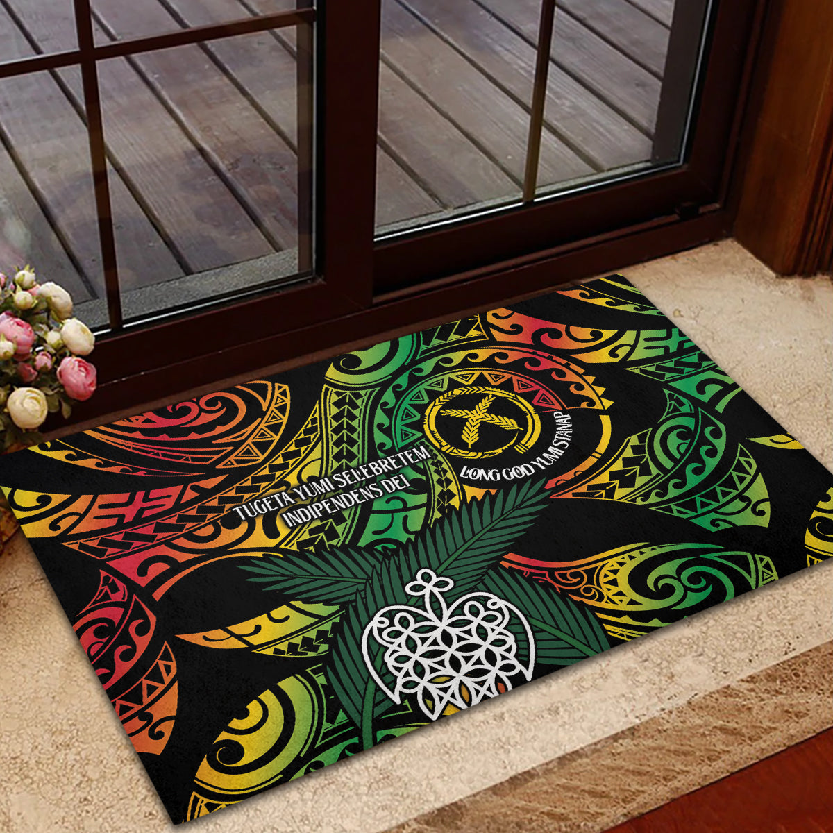 Vanuatu Indipendens Dei Rubber Doormat Mix Traditional Sand Drawing LT7 - Polynesian Pride