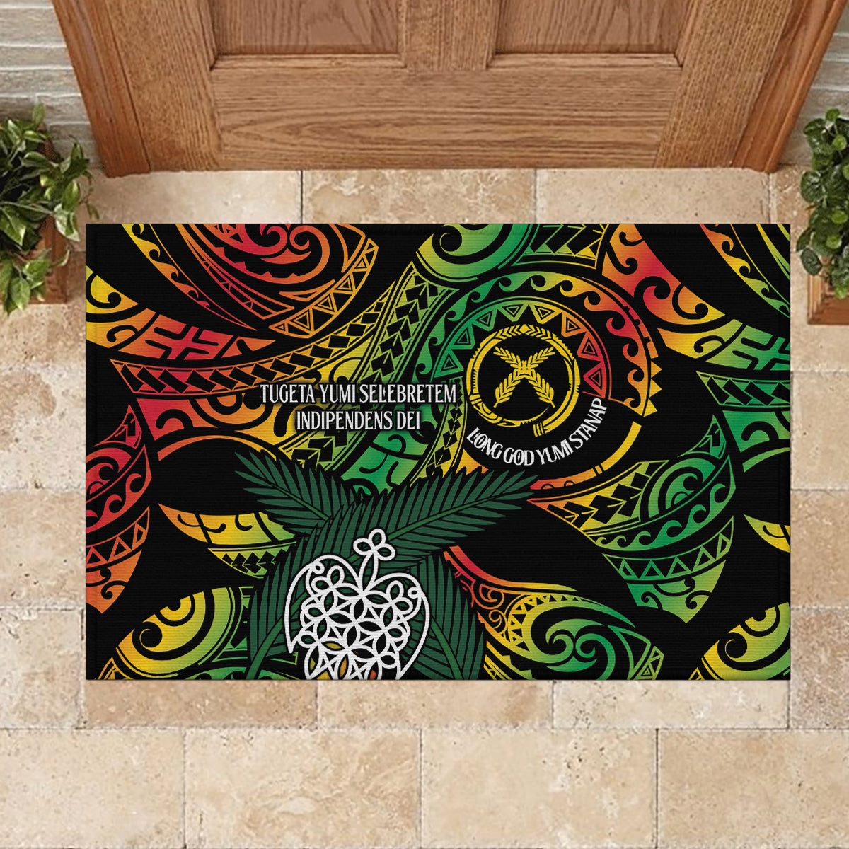 Vanuatu Indipendens Dei Rubber Doormat Mix Traditional Sand Drawing LT7 - Polynesian Pride
