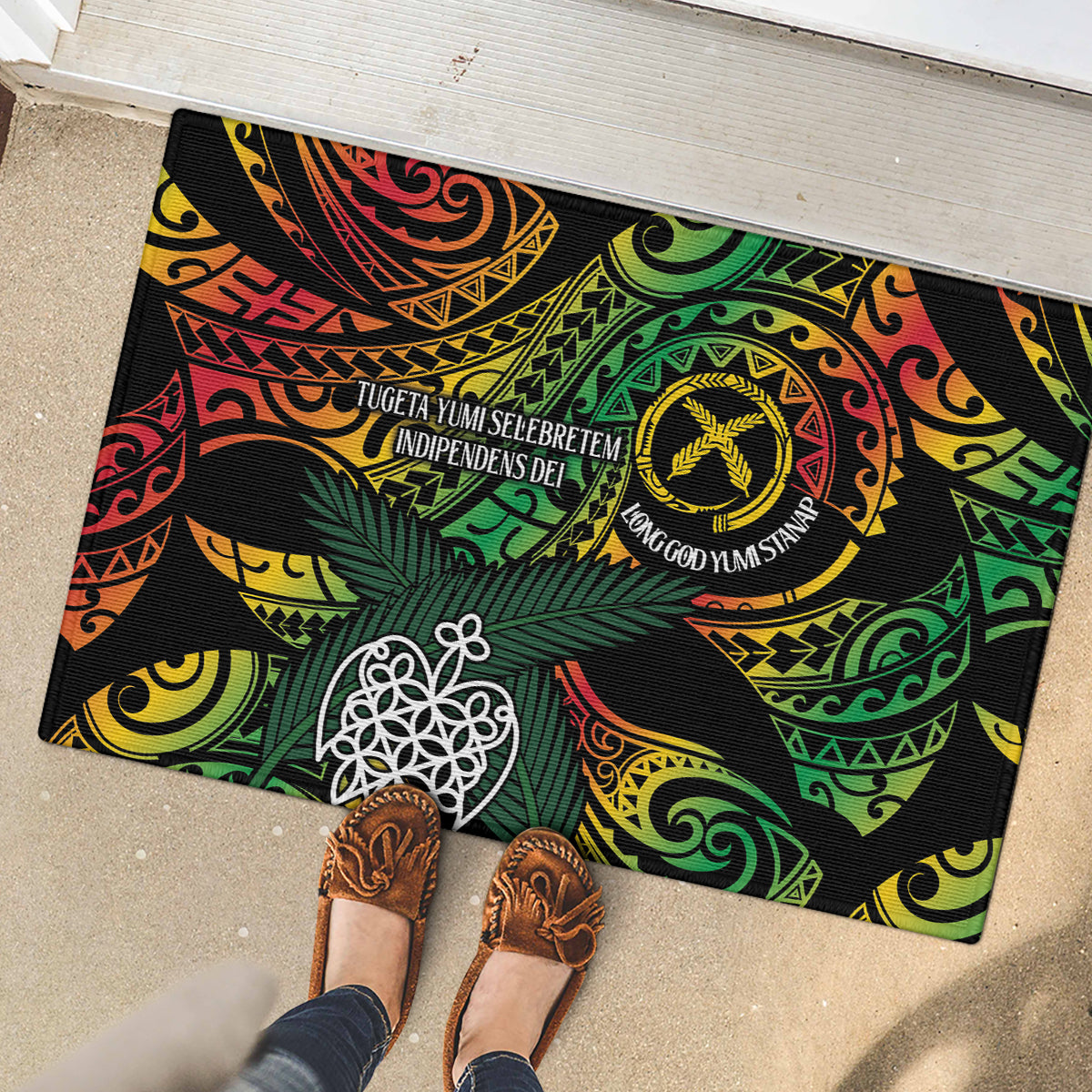 Vanuatu Indipendens Dei Rubber Doormat Mix Traditional Sand Drawing LT7 - Polynesian Pride
