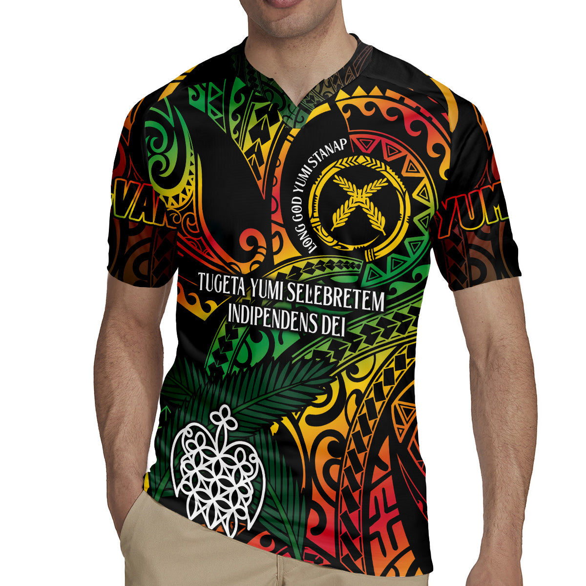 Vanuatu Indipendens Dei Rugby Jersey Mix Traditional Sand Drawing