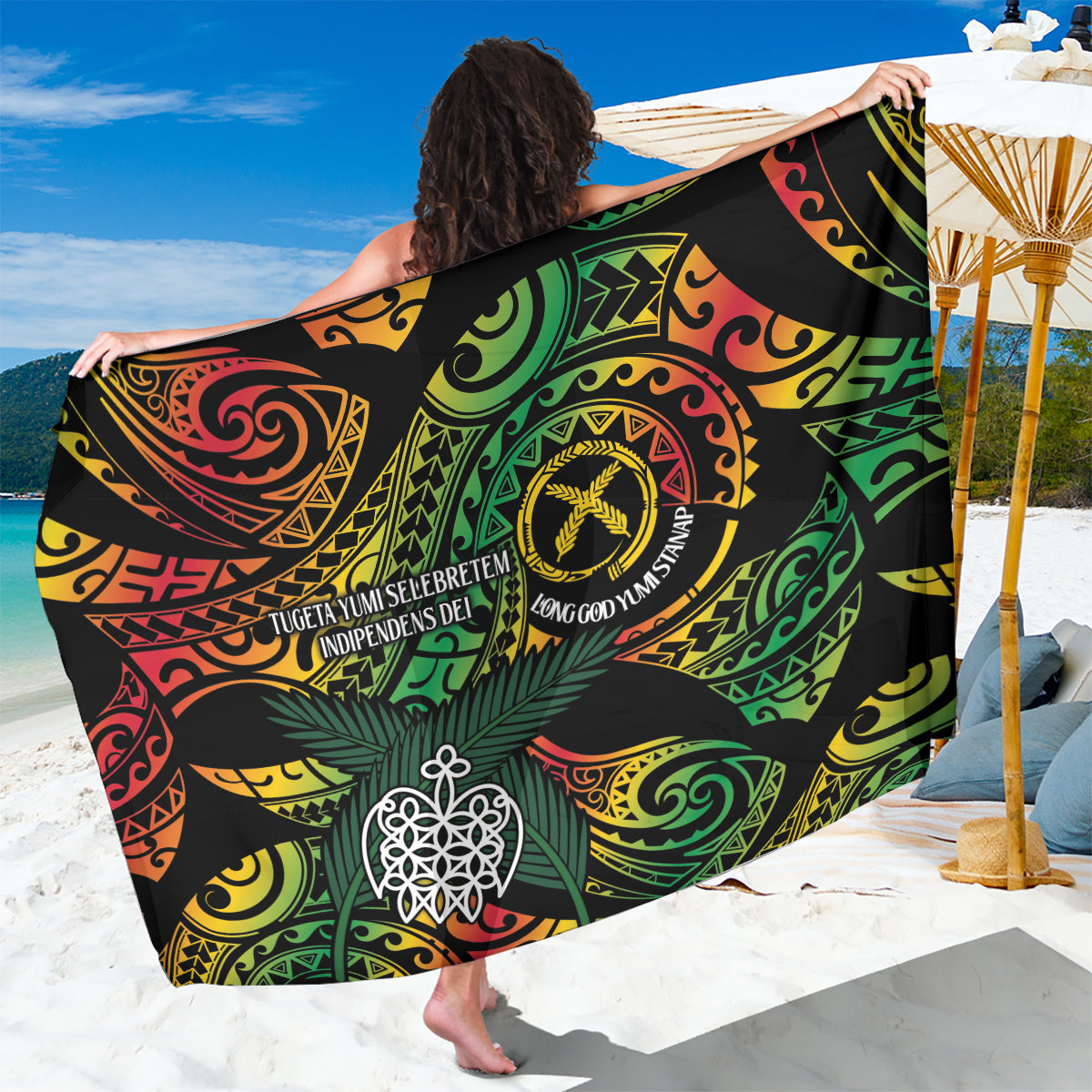 Vanuatu Indipendens Dei Sarong Mix Traditional Sand Drawing LT7 One Size 44 x 66 inches Colorful - Polynesian Pride