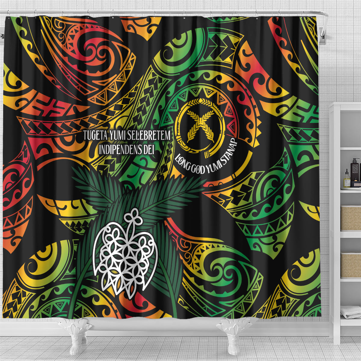 Vanuatu Indipendens Dei Shower Curtain Mix Traditional Sand Drawing