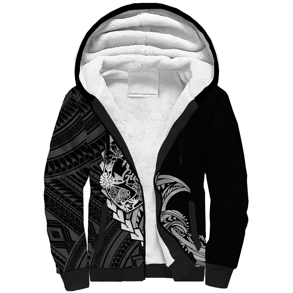 Personalised Guam Sherpa Hoodie Tribal Turtles Curves Style - Black LT7 Unisex Black - Polynesian Pride