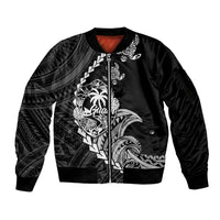 Personalised Guam Sleeve Zip Bomber Jacket Tribal Turtles Curves Style - Black LT7 Unisex Black - Polynesian Pride