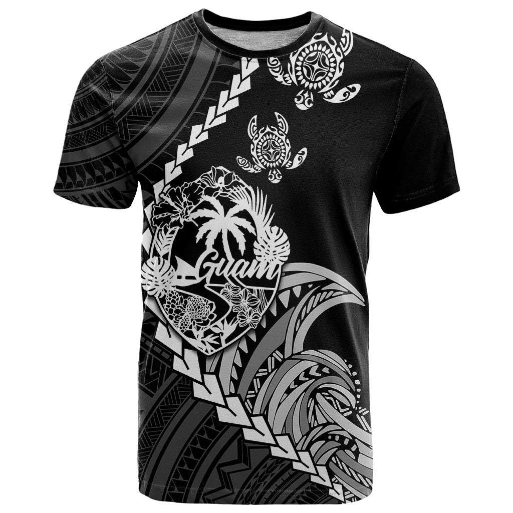 Custom Guam T Shirt Tribal Turtles Curves Style Black LT7 Black - Polynesian Pride
