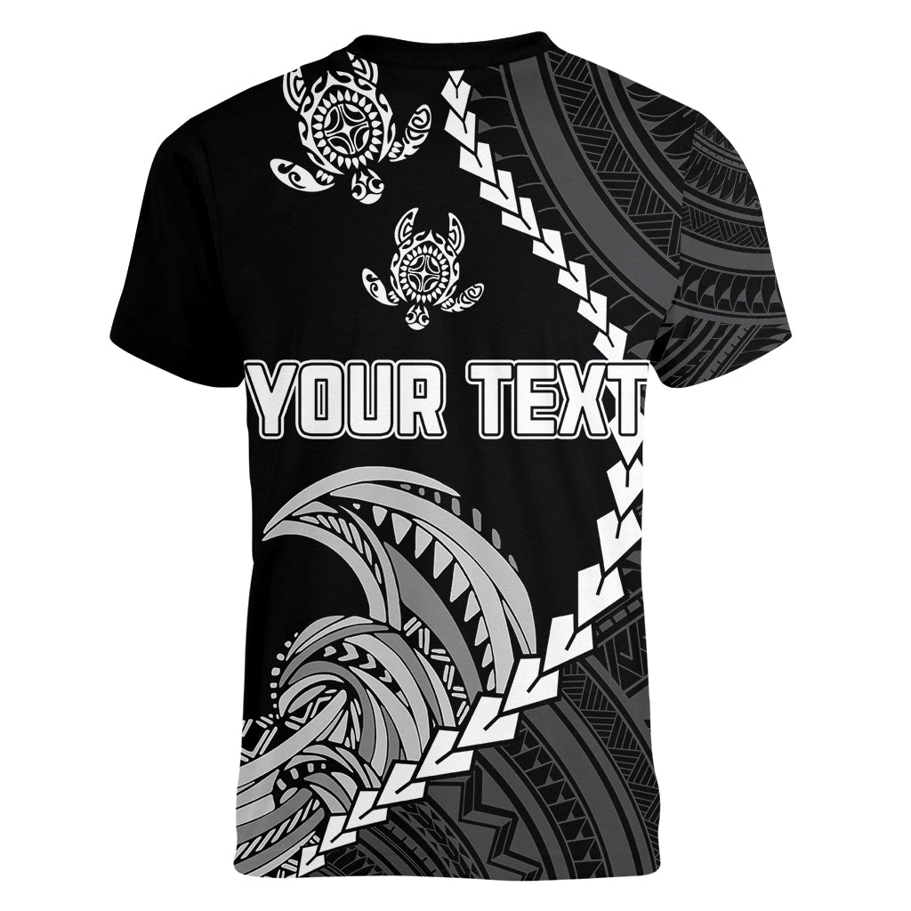Personalised Guam Women V Neck T Shirt Tribal Turtles Curves Style - Black LT7 - Polynesian Pride