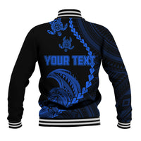 Personalised Guam Baseball Jacket Tribal Turtles Curves Style - Blue LT7 - Polynesian Pride