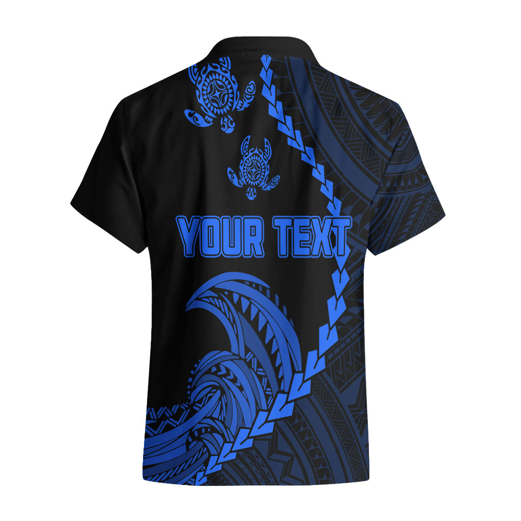Personalised Guam Hawaiian Shirt Tribal Turtles Curves Style - Blue LT7 - Polynesian Pride