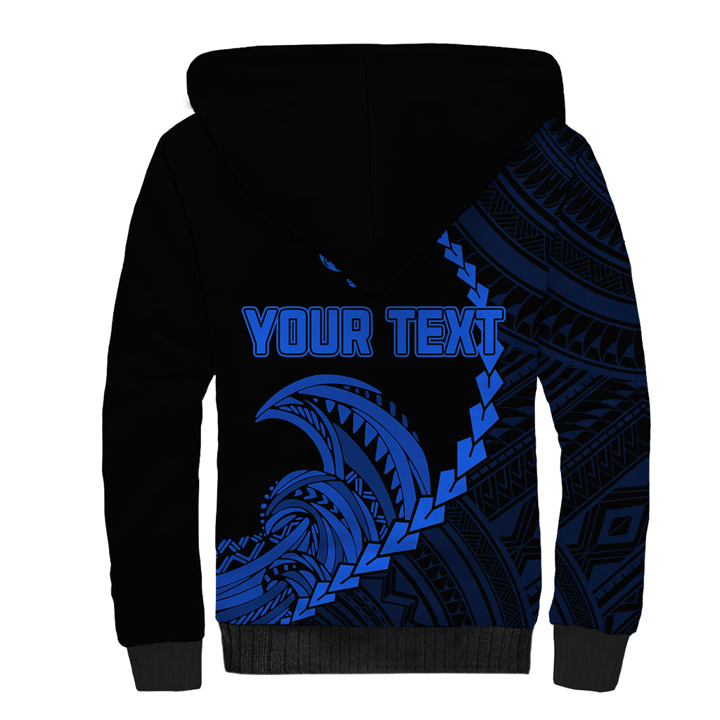 Personalised Guam Sherpa Hoodie Tribal Turtles Curves Style - Blue LT7 - Polynesian Pride