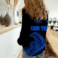 Personalised Guam Women Casual Shirt Tribal Turtles Curves Style - Blue LT7 - Polynesian Pride