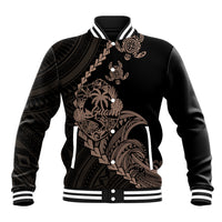 Personalised Guam Baseball Jacket Tribal Turtles Curves Style - Brown LT7 Unisex Brown - Polynesian Pride