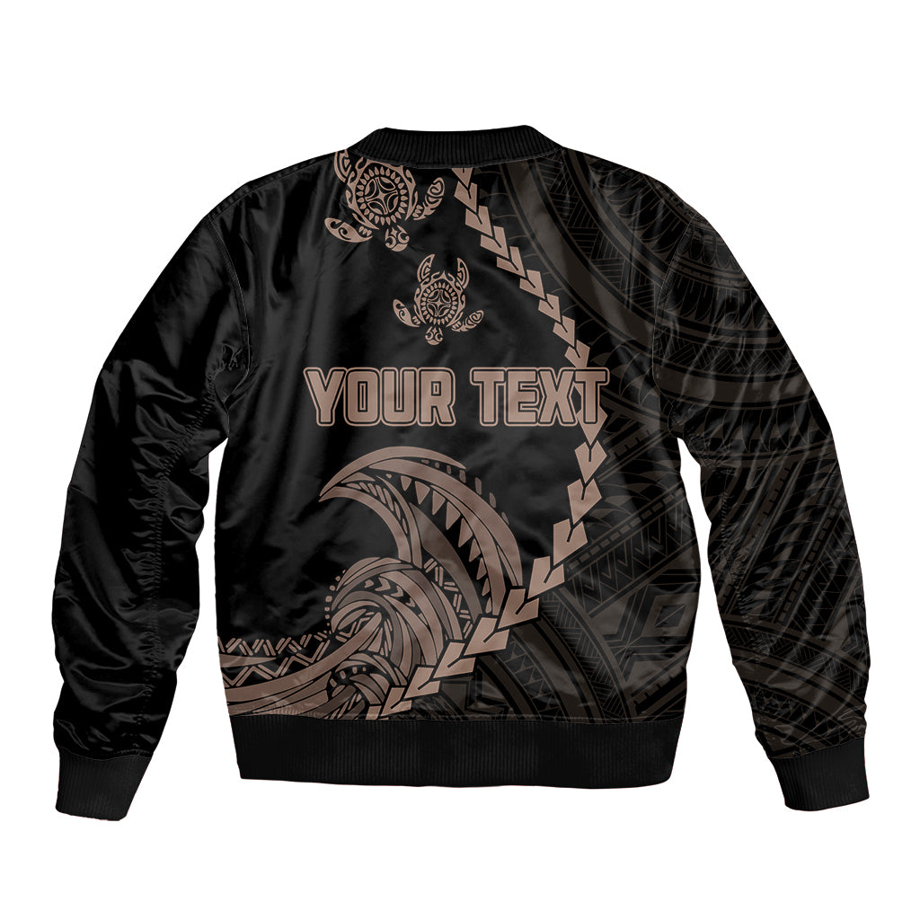 Personalised Guam Bomber Jacket Tribal Turtles Curves Style - Brown LT7 - Polynesian Pride