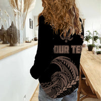 Personalised Guam Women Casual Shirt Tribal Turtles Curves Style - Brown LT7 - Polynesian Pride