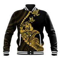 Personalised Guam Baseball Jacket Tribal Turtles Curves Style - Gold LT7 Unisex Gold - Polynesian Pride