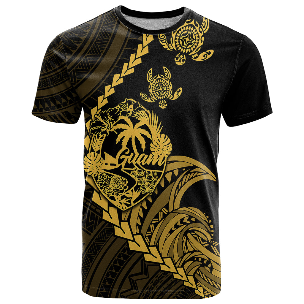 Custom Guam T Shirt Tribal Turtles Curves Style Gold LT7 Gold - Polynesian Pride
