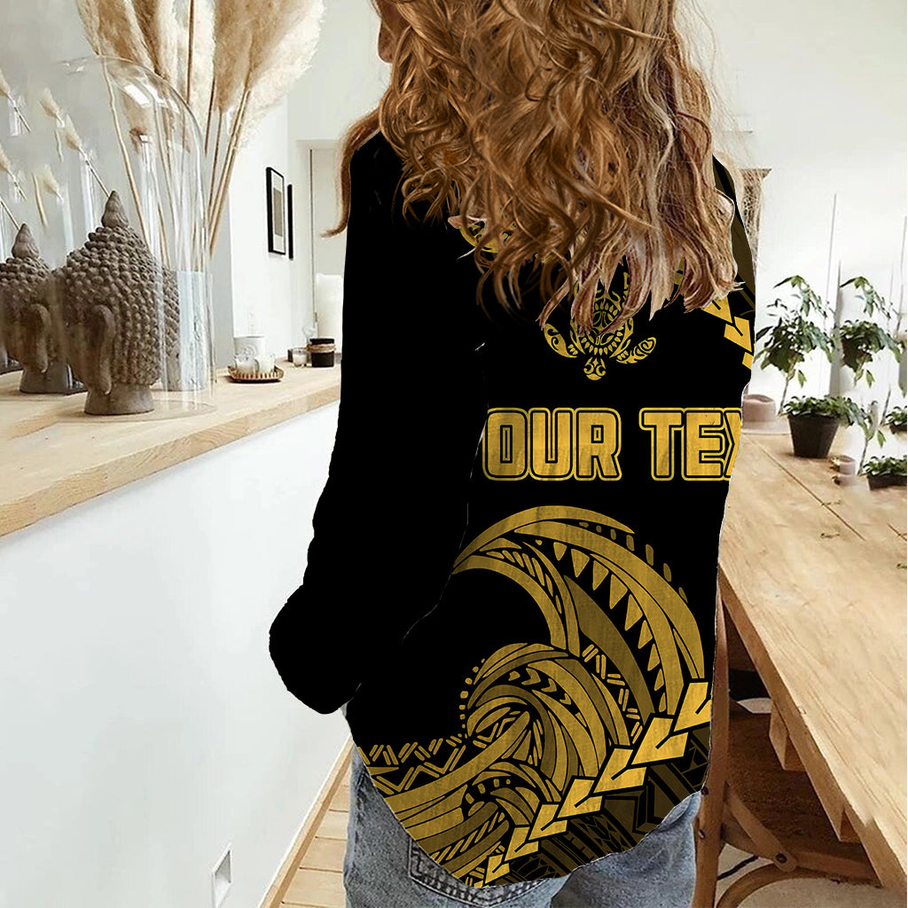 Personalised Guam Women Casual Shirt Tribal Turtles Curves Style - Gold LT7 - Polynesian Pride