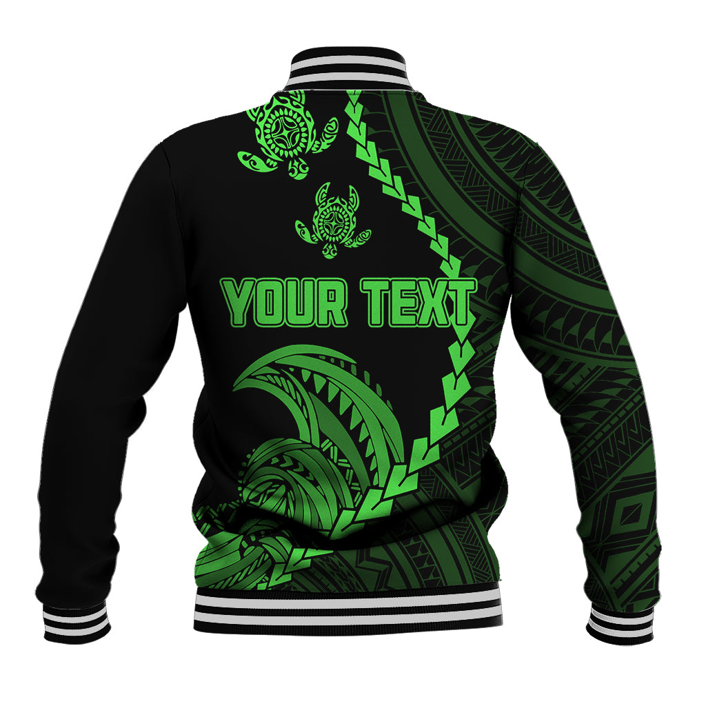 Personalised Guam Baseball Jacket Tribal Turtles Curves Style - Green LT7 - Polynesian Pride