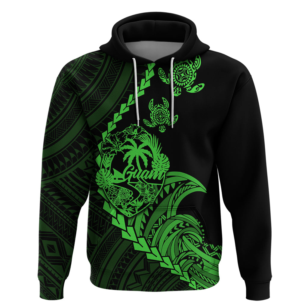 Custom Guam Hoodie Tribal Turtles Curves Style Green LT7 Pullover Hoodie Green - Polynesian Pride