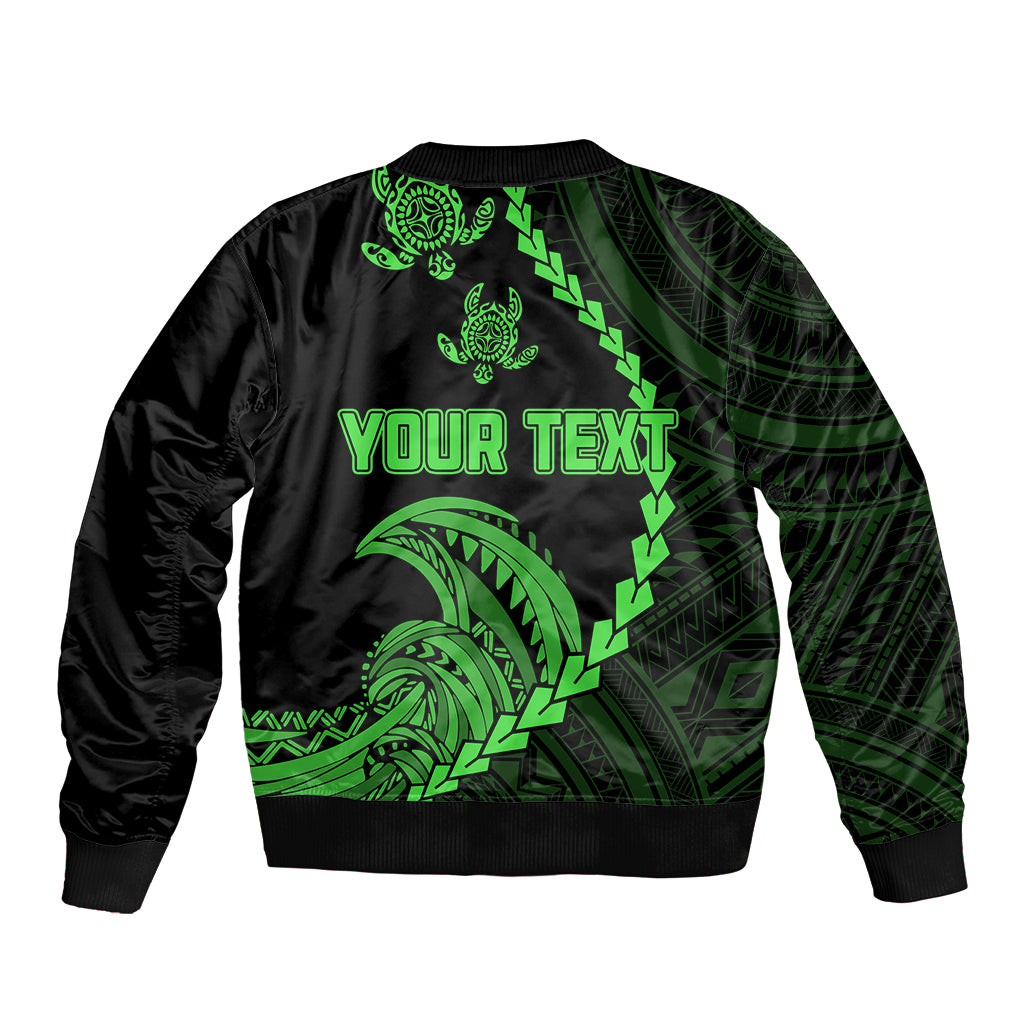 Personalised Guam Sleeve Zip Bomber Jacket Tribal Turtles Curves Style - Green LT7 - Polynesian Pride