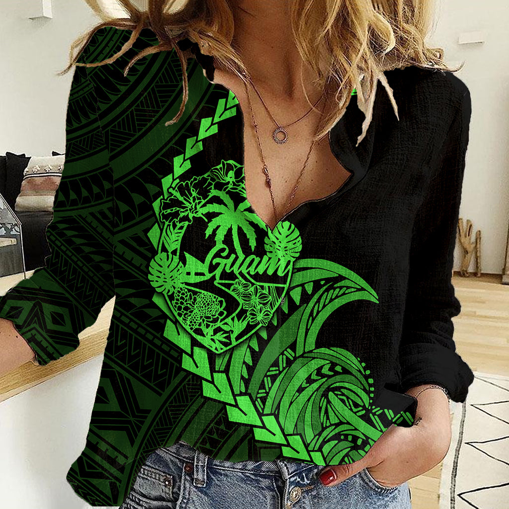 Personalised Guam Women Casual Shirt Tribal Turtles Curves Style - Green LT7 Female Green - Polynesian Pride