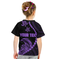 Personalised Guam Kid T Shirt Tribal Turtles Curves Style - Purple LT7 - Polynesian Pride