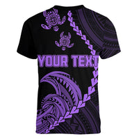 Personalised Guam Women V Neck T Shirt Tribal Turtles Curves Style - Purple LT7 - Polynesian Pride