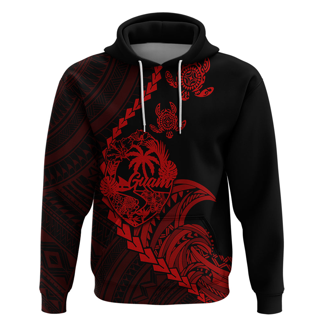 Custom Guam Hoodie Tribal Turtles Curves Style Red LT7 Pullover Hoodie Red - Polynesian Pride