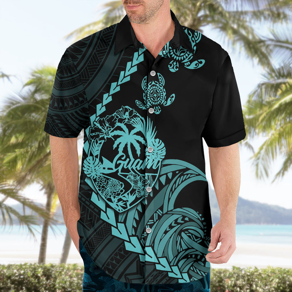 Personalised Guam Hawaiian Shirt Tribal Turtles Curves Style - Turquoise LT7 - Polynesian Pride