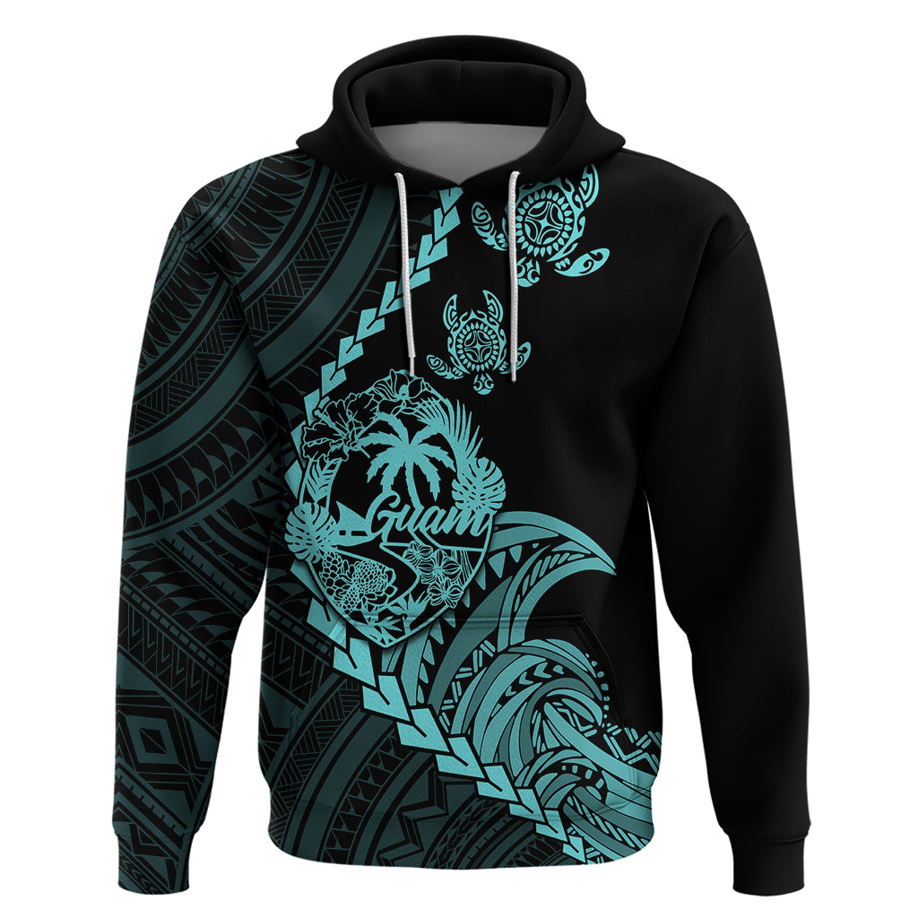 Custom Guam Hoodie Tribal Turtles Curves Style Turquoise LT7 Pullover Hoodie Turquoise - Polynesian Pride