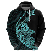 Custom Guam Hoodie Tribal Turtles Curves Style Turquoise LT7 - Polynesian Pride