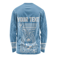 Personalised Guam Long Sleeve Shirt Chamoro Latte Stone Mix Tropical - Blue LT7 - Polynesian Pride